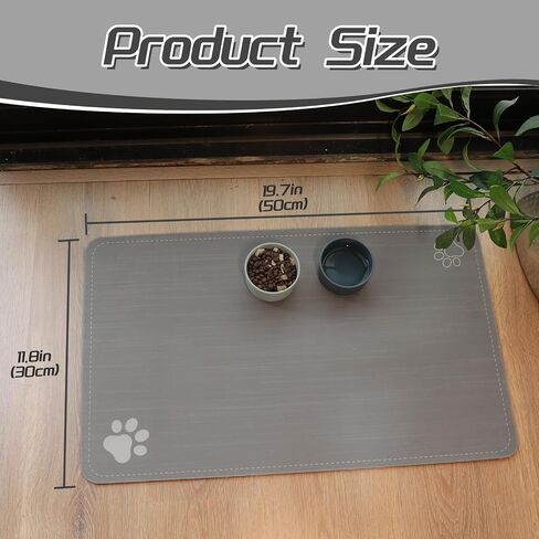 Cat & Dog Feeding Mat for Food and Water Bowl,Pet Eating mat,Absorbent-Non-Slip.Quick Dry Dog Water Bowl Dispenser Mat,Backing Pet Placemat for Messy Drinkers,Grey.Dog Paw-11.8x19.7 in in Saudi Arabia
