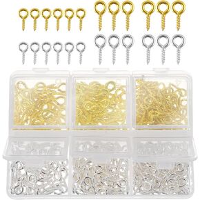 400pcs Screw Eye Pins for Jewelry Making Screw Mini Metal Small Eye Pin Pendants Charm Bead Supplies Eyelets Screw Threaded Gold Silver Tone Clasps Hooks Eye Screws for Crafts Jewelry Making
