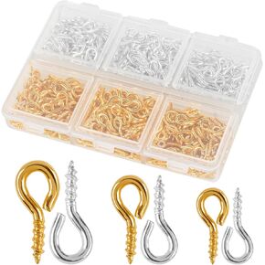 600Pcs Gold & Silver Small Eye Hooks Screw, Premium 3 Sizes Eye Screws for Crafts, Exquisite Small Screw Eye Pins for Jewelry Making and Art Projects & Bead Charms