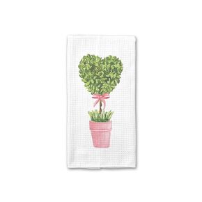 Heart Plant Wreath Valentines Kitchen Towel | Chinosierie Kitchen Accessories | Valentines Towel | Spring Towel | Garden Plant Topiary Decor | Valentine's Day Kitchen Towel
