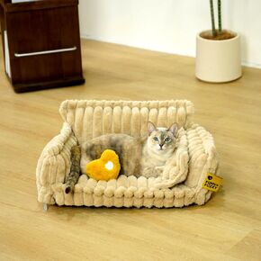 FUNNY FUZZY Dog Bed for Large Dogs, Fluffy Cat Couch for Indoor Cats, Calming Couch for Pets with Removable Washable Cover Non-Slip Bottom, Pet Couch Bed for Dog and Cat, White