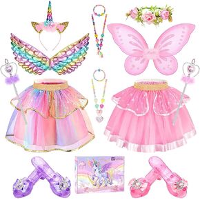 Princess Dress Up for Girls 4-6 Toddler Dress Up Clothes with Tutu, Wings, Shoes, Jewelry, Headband Girls Toys for Ages 3-6 year old Christmas Halloween Birthday Gift Toys