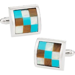 Cuff-Daddy Turquoise, Mother of Pearl, & Tiger's Eye Style for Men Silver-Tone Cufflinks with Presentation Box Unique Handmade Cufflinks & Shirt Accessories Thoughtful Gift Storage Travel Box