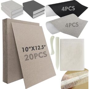 Book Board for Book Binding Include 20 Pcs Book Boards (Gray, 10x12.5 Inches 80PT) 10pcs Book Binding Cloth (Gray, Black, 10x14 inches) 2 pcs Bone Folder 1pcs Book Cloth (35x45 inches)