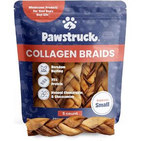 Pawstruck Natural Large 10-13" Beef Collagen Braids for Dogs – Long-Lasting Rawhide & Bully Stick Alternative, with Chondroitin & Glucosamine – 3 Pack