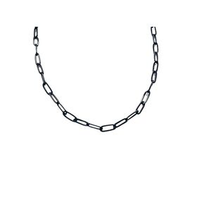 Black Pewter Paperclip Chain Choker Necklace Layered Links Medium Size Links