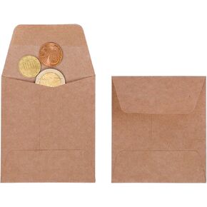 Tuhangcc 100 Pack Small Coin Envelopes Heavy Duty Self-Adhesive Kraft Seed Envelope Mini Parts Small Items Stamps Storage Packets Envelopes for Garden, Office or Wedding Gift 3.15"×3.5"