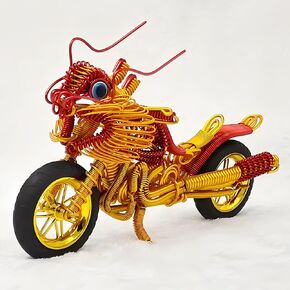Handcrafted Aluminum Wire Motorcycle Model, Red and Yellow, Exquisite Design, Desk Decor