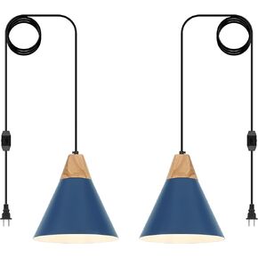 Plug in Pendant Light,2 Pack 9.4inch Hanging Lights with Plug in Cord 14.7 ft, Blue Hanging Pendant Light Plug in, Hanging Pendant Light,Hanging Lamp Plug in for Bedroom, Kitchen