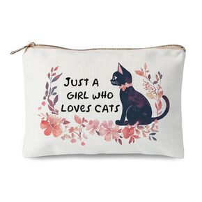 WCDHOR Just A Girl Who Loves Cats Makeup Bag Gift, Graduation Pouch, Graduation Gift, Aunt Niece Gift, Cosmetic Bag, Toiletry Bag, Accessory Pouch, Makeup Case to Niece, Daughter Birthday Gift (loves cats)