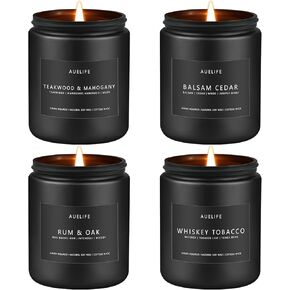 Scented Candles Set | Candles Gifts for Men - Masculine Candle, Soy Candles for Home Scented - Aromatherapy Candle, 4 Pack Candle Scents of Teakwood & Mahogany/Whiskey Tobacco/Rum & Oak/Cedar