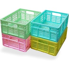 20L Folding Crate, 4Pack Plastic Storage Baskets Organizer for Home and Office,Collapsible Storage Crates for Home Office and Outdoor Organizer. (Mix Colors)