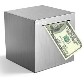 hizgo Piggy Bank for Adults Stainless Steel Savings Bank to Help Budget and Save Must Break to Access Money（4.72 inch）