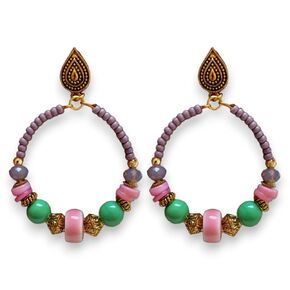 beaded hoop earrings for women Boho style Turkish jewelry Statement earrings Middle eastern jewelry Gift for her