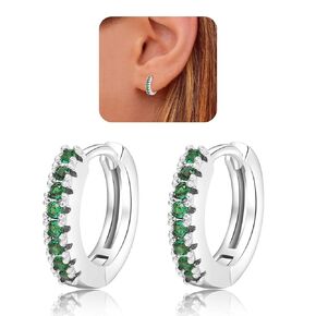 أقراط مكعبة Zirconia Huggie Hoop للنساء ، أقراط صغيرة صغيرة صغيرة ، أقراط غضروف من الذهب الأبيض 14K (الفضة ، CZ)