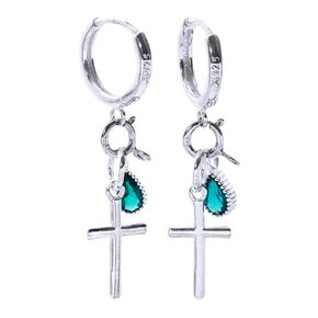 925 sterling Silver Hoop أقراط للنساء ، أقراط قلادة الزركون الخضراء ، أقراط الغضروف ، أقراط Huggie Hoop الصغيرة للنساء ، أقراط مجوهرات مسيحية من أجل الفتيات