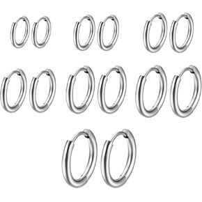 7 Pairs Silver Hoop Earrings Set for Women Man Small Gold Silver Hoop 316L Stainless Steel Tiny Cartilage Earrings Hoop for Multiple Piercing Jewelry Gift (8mm - 20 mm)