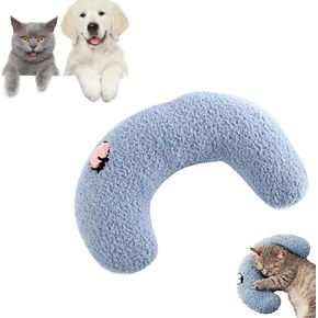 Pillow for Cats, Dog Calming Pillow for Small Dogs Ultra Soft Fluffy Pet Calming Toy Half Donut Cuddler Cozy Cat Bed Pillow U-Shaped Pillow for Pet Sleeping Improve Joint Relief, Blue