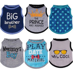6 Pack Winter Dog Shirt Small Boy Pet Clothes Doggy Tee Tank Top Kitten Shirts with Letters for Small Medium Dogs Cats Soft Cozy Chihuahua Vest Apparel for Dog Cat Puppy(X-Small)
