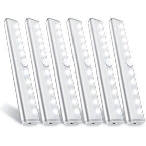 Motion Sensor Closet Lights, 10 LED Motion Sensor Lights, Stick-on Anywhere Battery Operated Night Light Bar, Safe Lights for Closet Cabinet Wardrobe Stairs, 6 Pack