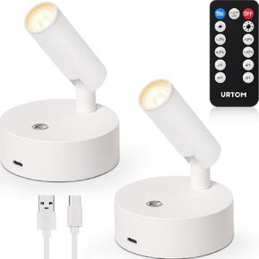 Wireless Spot Lights Indoor with Remote Rechargeable LED Uplighting Indoor Dimmable Warm White Picture Light Up Lights Indoor Battery Operated Spotlight Indoor for Plant Artwork Painting, 2 Pack