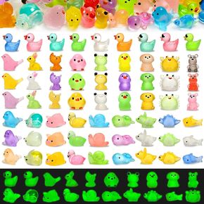 FEXIA 100pcs Mini Resin Ducks 6 Types Bulk to Hide Luminous Mini Animals Glow in The Dark for DIY Garden Dollhouse Combination Sets for Micro Landscape Aquarium Party Decor