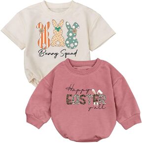 Happy Easter Baby Outfit Set, 2PCS First Easter Romper Outfit for Baby Boys & Girls, Easter Baby Clothes