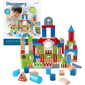 Discovery™ Wood Castle Blocks 80-Piece [Amazon Exclusive] Natural Wooden Building & Stacking Set, Imagination & Creativity Kids Activity Kit, Preschool Toddler Child Safe, Learning Playset Toy