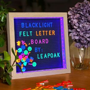 Blacklight Felt Letter Board – 10" x 10" 680 Vibrant Illuminated Colored Letters, Emojis & Symbols | Changeable Message Board for Baby Announcements, Events, and Home Decor