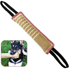 Dog Tug Toy, Dog Bite Jute Pillow Pull Toy with 2 Strong Handles, Perfect for Tug of War, Puppy Training Interactive Play, Bite Training Toys for Medium to Large Dogs (Pink Yellow)
