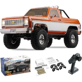 FCX10 FMS 1/10 K5 RC Crawler CHEVY Blazer مرخص رسميًا ، RC Pick Up Truck & SUV ، 2.4 جيجا هرتز 11CH سيارة التحكم عن بُعد مع ناقل حركة سرعتين للبالغين (Orange)