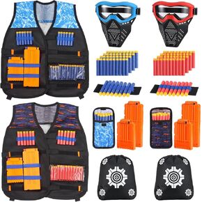 Kids Tactical Vest Kits for Foam Blaster with Refill Darts,Darts Magazine,Wrist Band,Tactical Mask,Protective Goggles for Boys&Girls 2 Pack