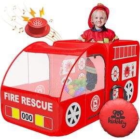 Kiddey Fire Truck Play Tent for Kids - Firetruck Tents with Sirens and Fireman Sound Button for Girls, Boys, & Toddlers Gifts - Red Fire Engine Pop Up Playhouse for Toddler - Indoor & Outdoor