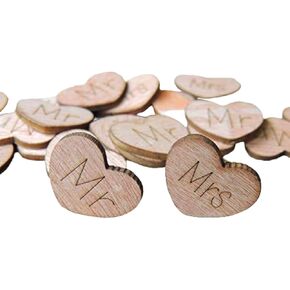 100 Pcs 1-Inch Laser Cut Wooden Hearts – (50 “Mr" & 50 “Mrs" Engraved) – Perfect for Weddings, Anniversaries, Bridal Showers, and Craft Projects – Rustic Wooden Decor