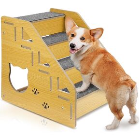 Dog Stairs for Small Dogs, 4-Step Dog Ramps for Beds or Couches, Wood Pet Stairs for Small or Medium Pets, 15" H Pets Steps for Doggie,Old Cats, Small Animals