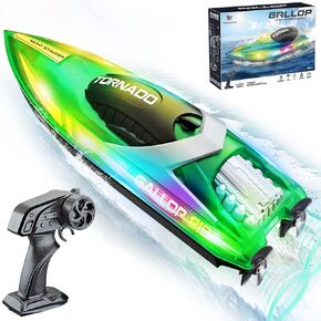 OSWIN Remote Control Boat 15+ MPH Fast RC Boat for Pool & Lake, HJ819 Remote Control Boat with LED Lights RC Speed Boat 2.4Ghz Race Boats for Adults & Kid, Pool Toys(Green)
