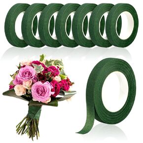 8 Packs Floral Tape, 1/2" Wide Flower Tape, Dark Green Floral Tape for Fresh Flowers, Adhesive Florist Tape for Floral Crafts, Bouquet Floral Arranging Stem Wrapping, Wedding Bouquet, 30Yard