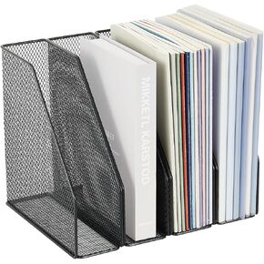 AUPSEN Desk Organizer, 4-Pack Magazine Holder File Organizer, Mesh Desktop File Sorter Folder Organizer, Desk Accessories & Workspace Organizers for Home Office (Black)