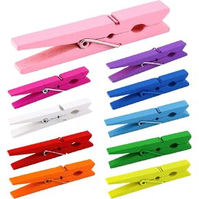Clothes Pins, Colored Clothespins 50 PCS 2.9" Natural Birchwood Close Pins, Strong Grip, Colorful Clothespins, Multi-Purpose Colored Clothes Pins for Crafts, Hanging Clothes, Laundry