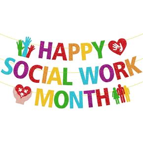Happy Social Work Month Banner National Social Worker Appreciation Decoration Society Contributions Decor Thank You for All You Do Party Supplies