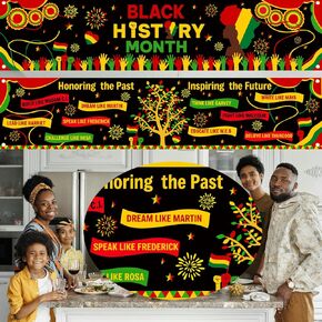 2pcs 71in enlarged Black History Month Banners Backdrop for Black History Month Bulletin Decorations African American Background for Door MLK Day Classroom Office Black History Party Supplies