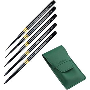 Mairtini Academy Grade MQ417 Series Series Cynthetic Fiber Travel Fine Tip Watercolor Brush 5pcs مع POCTABLE POCK ، 15#