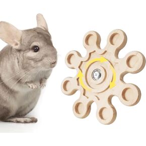 Rotating Natural Wood Chinchilla Chew Toys for Teeth, Interactive Chinchilla Enrichment Toys, Hanging Exercise Chinchilla Toys for Cage for Playtime, Spinner Chinchilla Cage Accessories Wheel