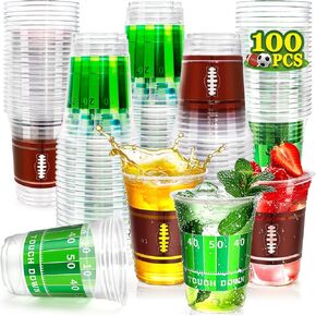 100 Pcs 16oz Football Plastic Cups, Football Party Supplies, Perfect Disposable Superbowl Party Decorations 2025 and Football Themed Birthdays Party Favors