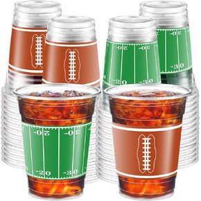 ArtCreativity 50 Pcs 16oz Football Party Cups - Football Theme Cups Party Supplies for Tailgates - Football Disposable Plastic Party Cups - 2 Designs for Football Birthday Party Table Decorations