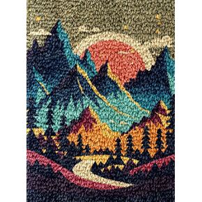 Landscape of Sunset Mountain Tree Latch Hook Rug Kit for Adults DIY Carpet Cushion with Printed Canvas Crochet Yarn Craft Hook and Latch Tapestry for Home Decor Pets Warm Pads 60x40cm(2)