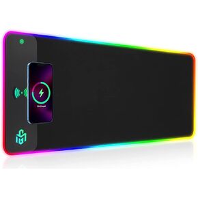 GIM Wireless Charging RGB Gaming Mouse Pad 15W, LED Mouse Mat 800x300x4MM, 10 Light Modes Extra Large Mousepad Non-Slip Rubber Base Computer Keyboard Mat for Gaming, MacBook, PC, Laptop, Desk