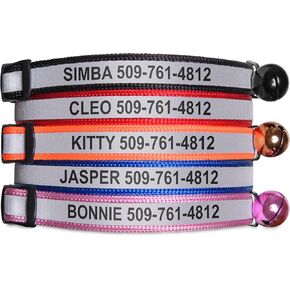 GoTags Reflective Cat Collar Personalized, Custom Cat Collar with Engraved Name and Phone Number, Safety Collar with Breakaway Release Buckle and Bell, Adjustable for Cats and Kitten 5 Colors