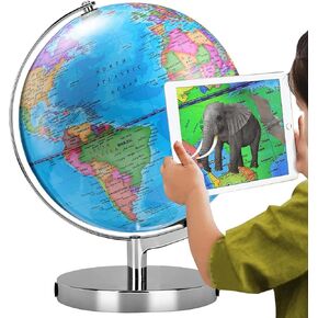 AR Illuminated World Globe for Kids Rewritable Colorful Easy-Read High Clear Map Globe, Illuminates Educational Interactive Globe STEM Toy, Light Up Globe Lamp, Night Light LED Decor
