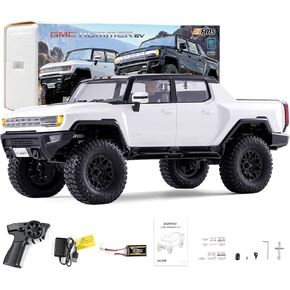 EAZYRC FMS FCX18 1/18 GMC Hummer EV RC Truck White with Official License, 4x4 RC Rock Crawler 8+KMH Off-Road Pickup Remote Control Car with Light,2.4Ghz Radio and USB Charger